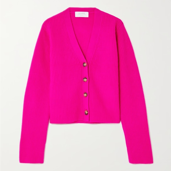 La Ligne Sweaters - La Ligne Mini Toujours Cashmere Cardigan in Hot Pink | Size L